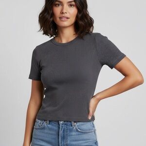 UNIQLO Ribbed Crew Neck Short Sleeve Baby Tee in Charcoal Grey – XS